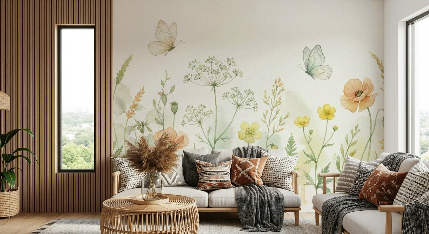 Close-up of British meadow silhouettes on premium textured wall paper.