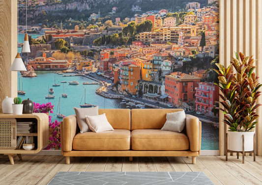 Mediterranean dreamscape wallpaper with sea and hills

