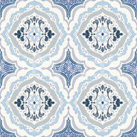 Mediterranean indigo fleur tile wallpaper for a modern hallway setup.