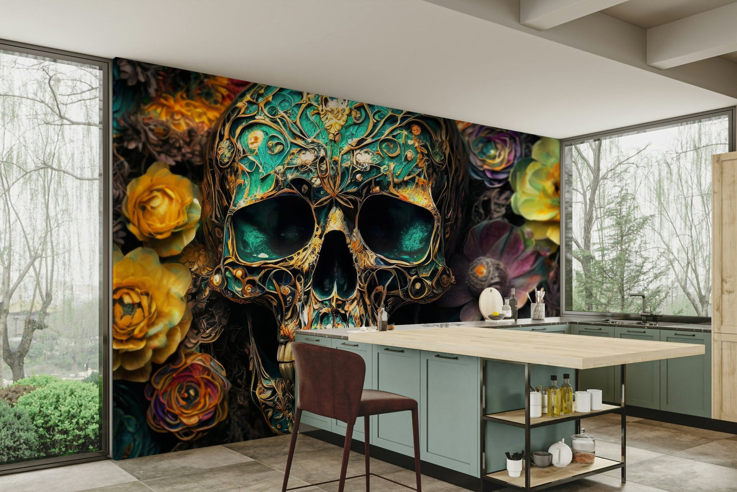 Skull and flower design creating a captivating atmosphere

