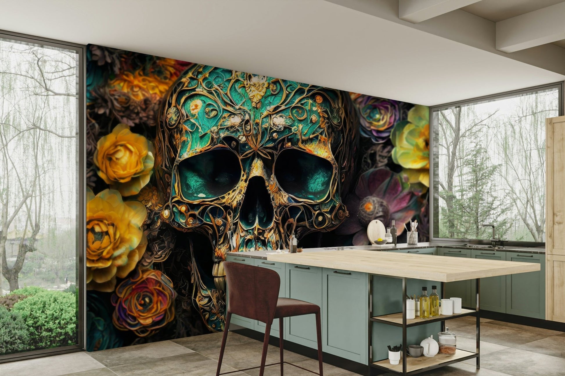 Skull and flower design creating a captivating atmosphere


