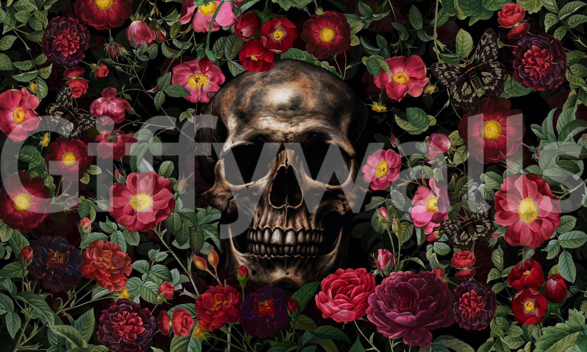 Dark floral mural wallpaper for walls

