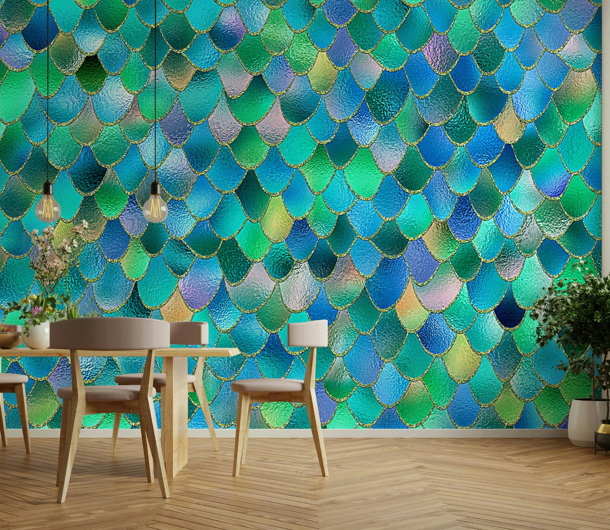 The wallpaper is perfect for a kids' room.

