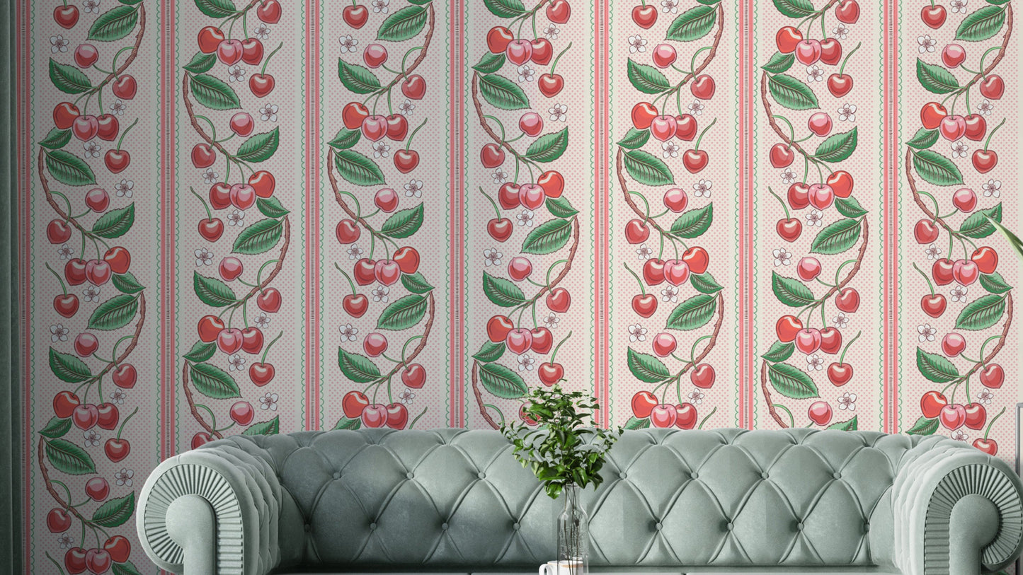 Merry cherry stripe wallpaper with vibrant pattern

