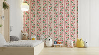Colorful stripe wallpaper with merry cherry motifs

