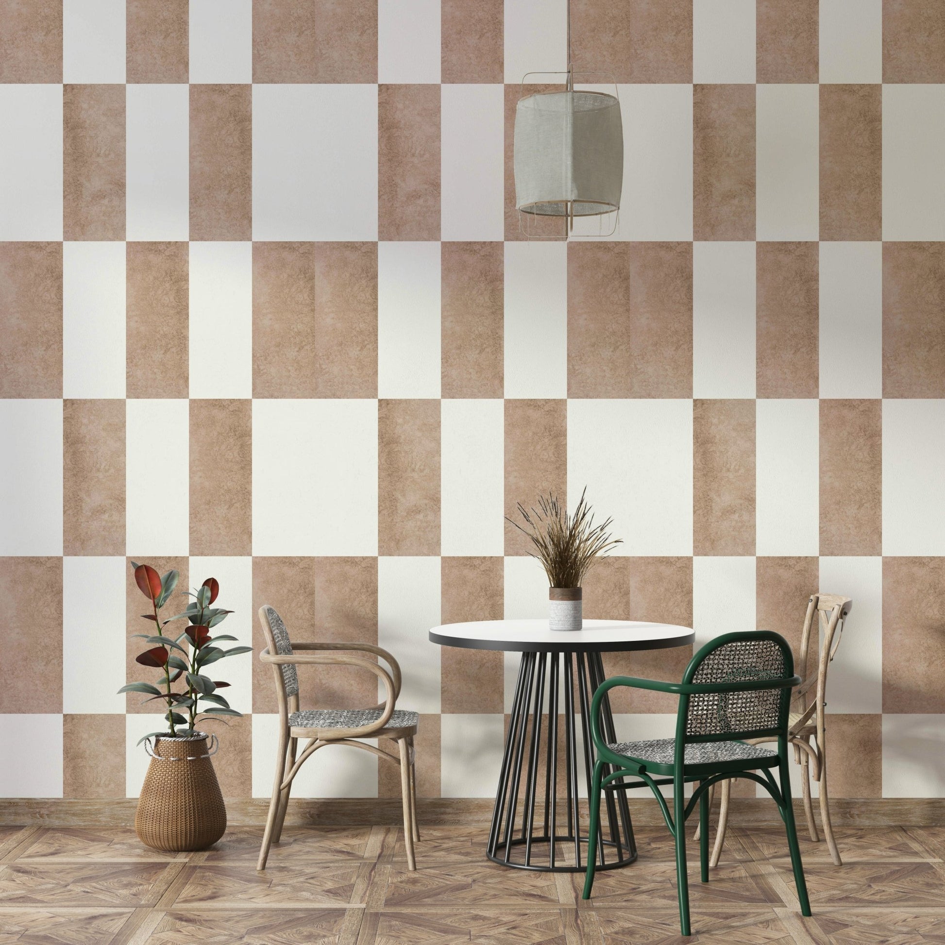 Wall mural with art-inspired layered geometry

