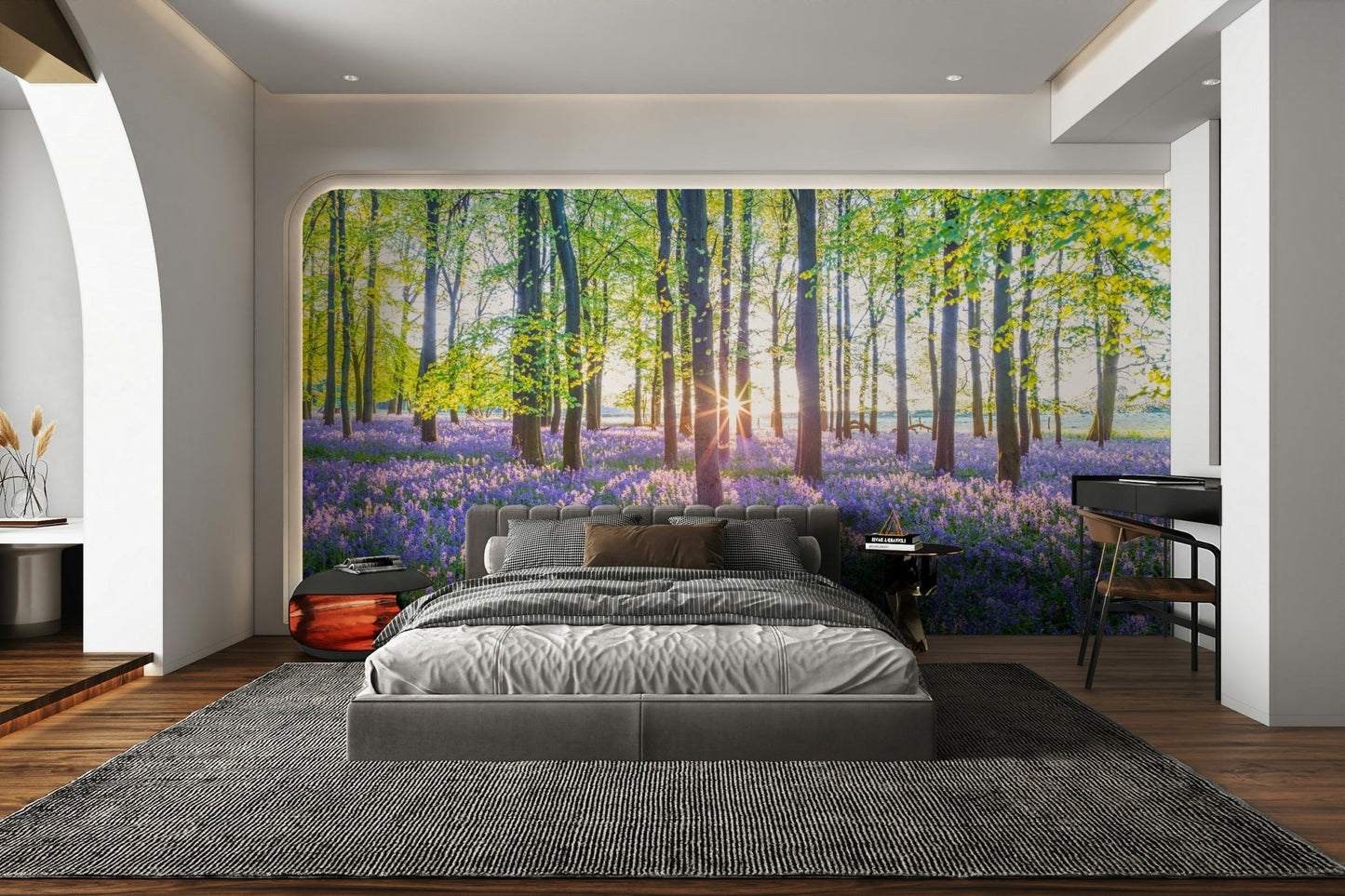 Serene forest scene with lush green trees
