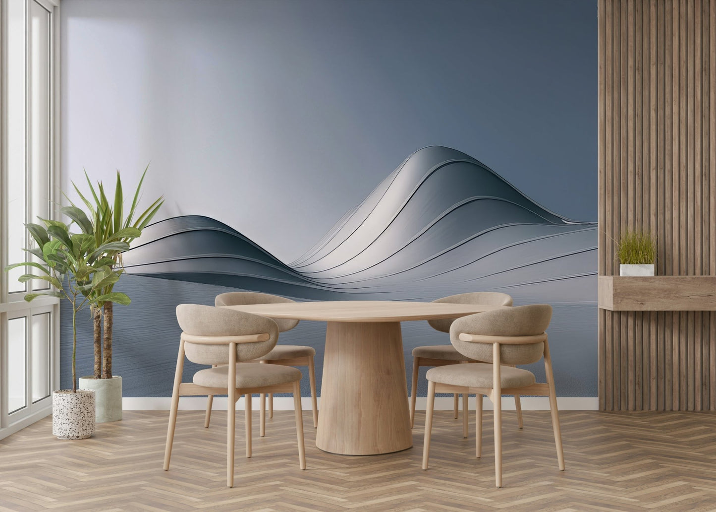 Metallic tone-on-tone mural in sculptural finish

