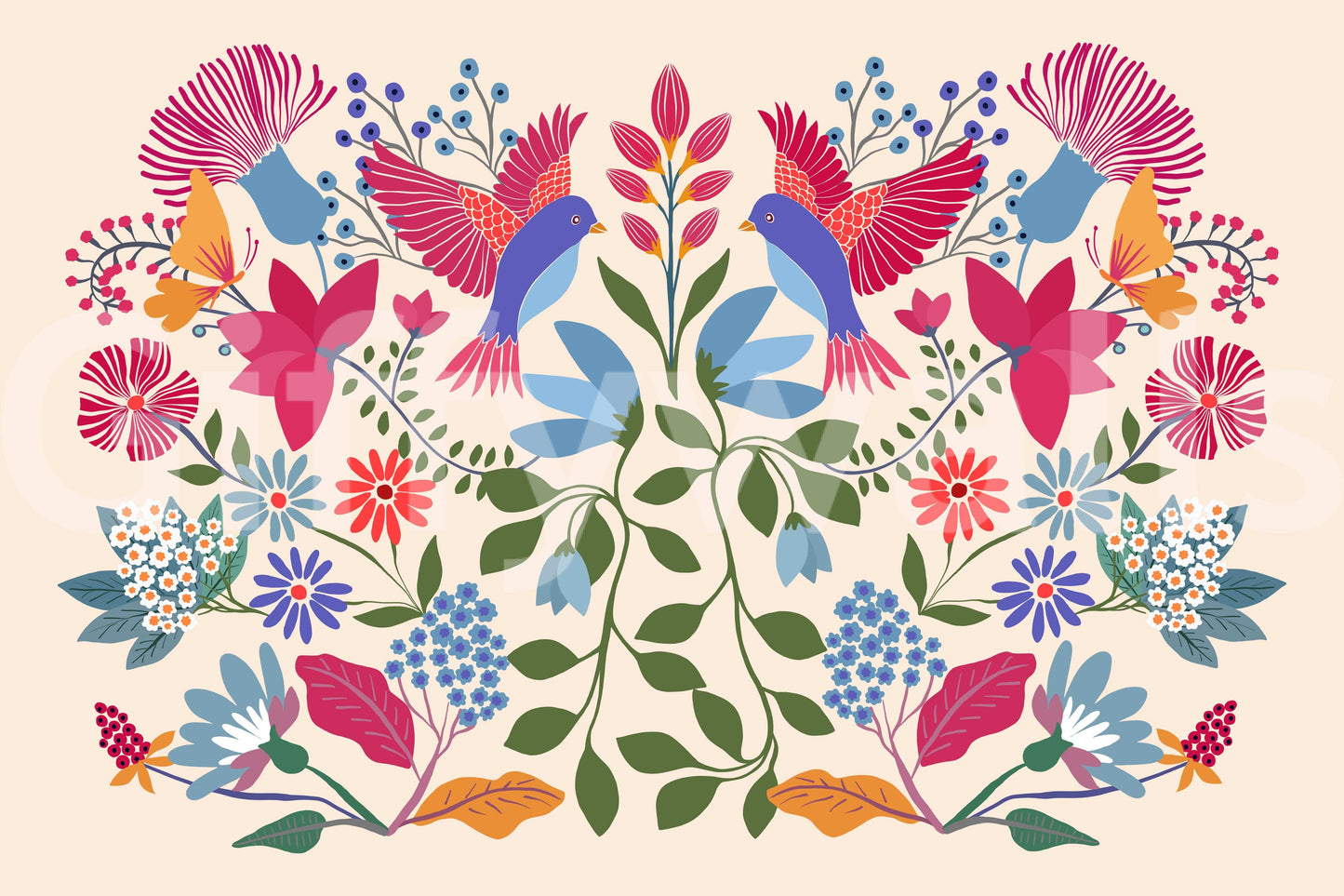 Peinture murale de jardin mexicain