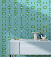 Bold Mid Century Atomic Orbs Blue Green Wallpaper
