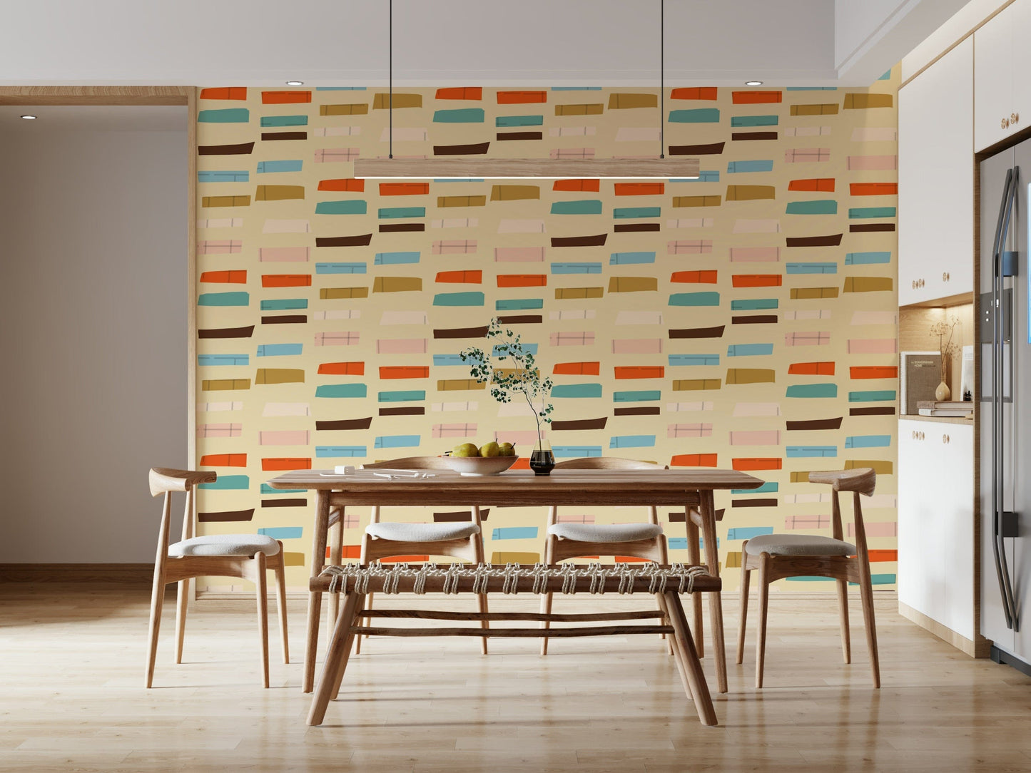 Cool wallpaper for walls featuring asymmetrical mid block arrangement on tan.