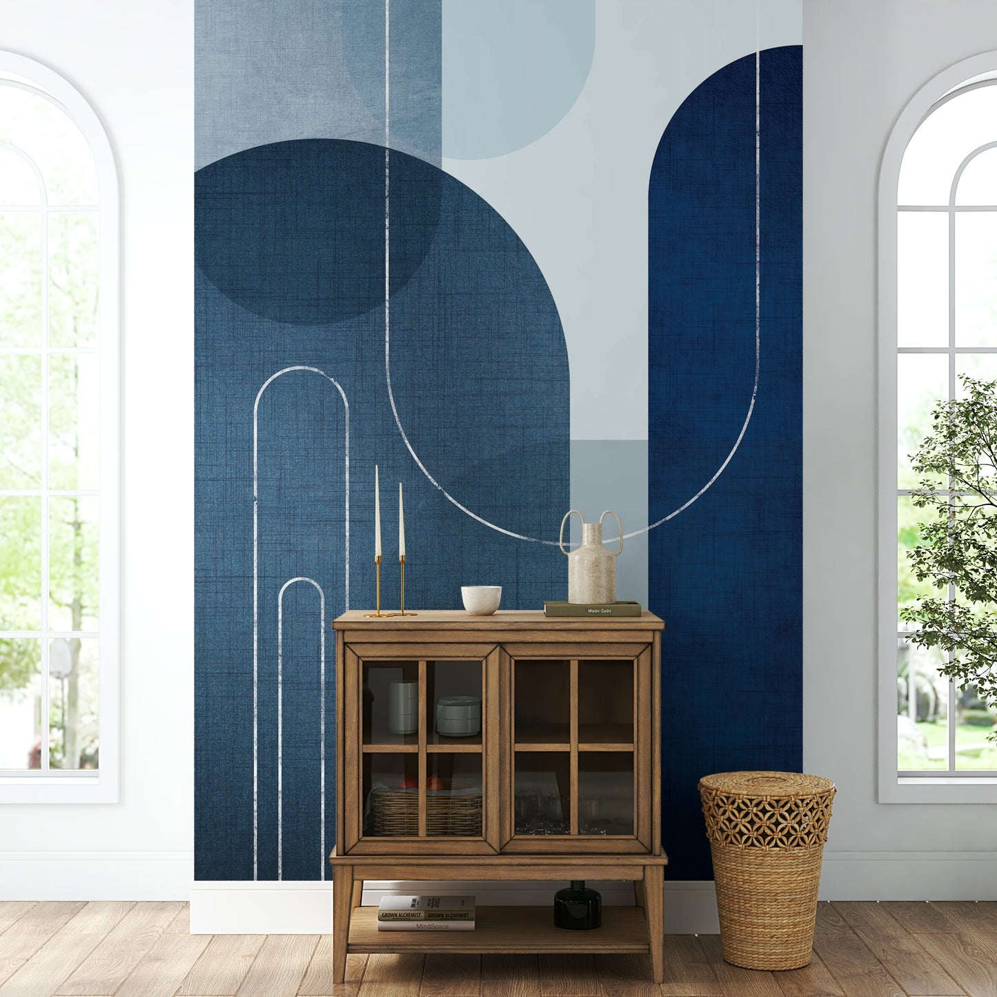 Soft blue mural for calming bedroom and living room walls


