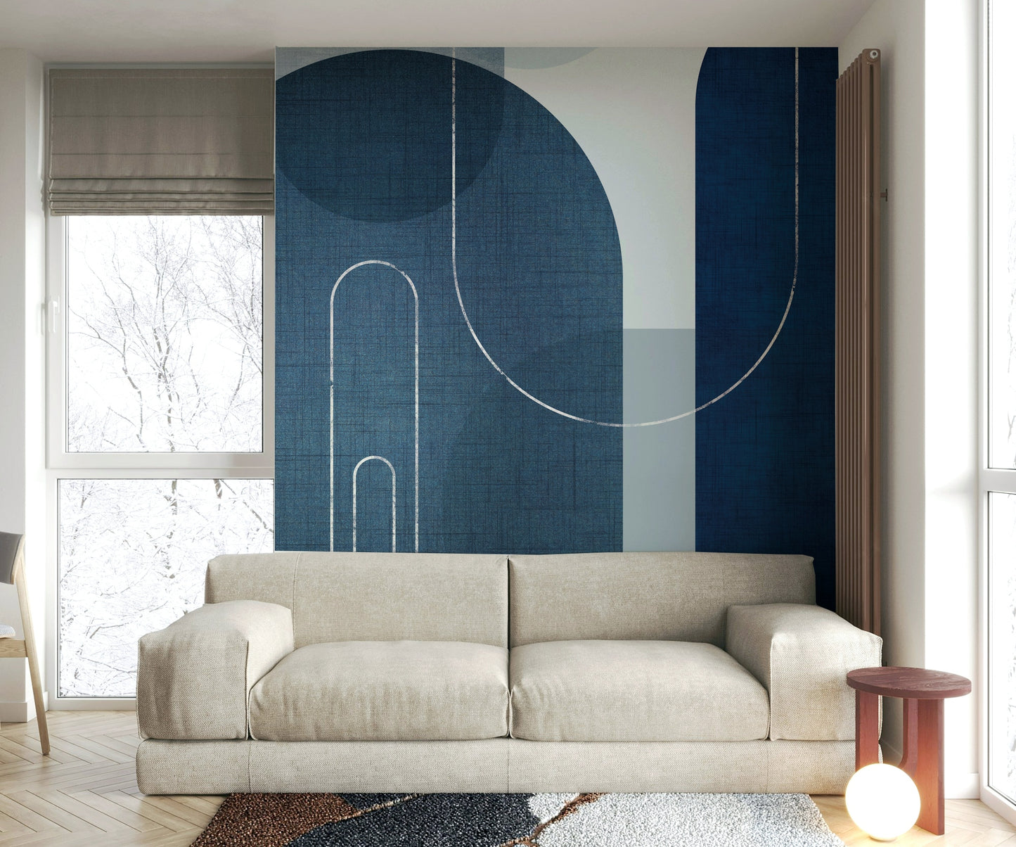 Timeless blue linen wall mural for sophisticated interiors

