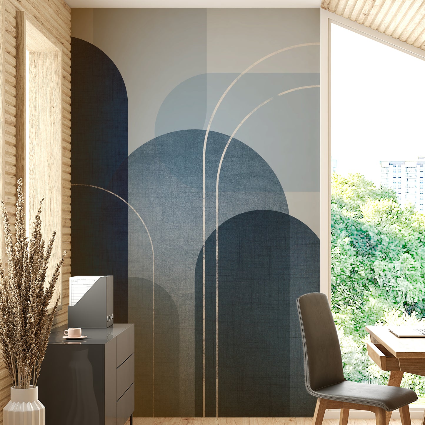 Peel-and-stick Mid Century Blue Linen wall mural for walls

