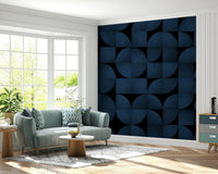 Mid-Century Blue Stone Accent Wall Mural – Statement wall mural with layered blue stone textures and vintage-modern flair.