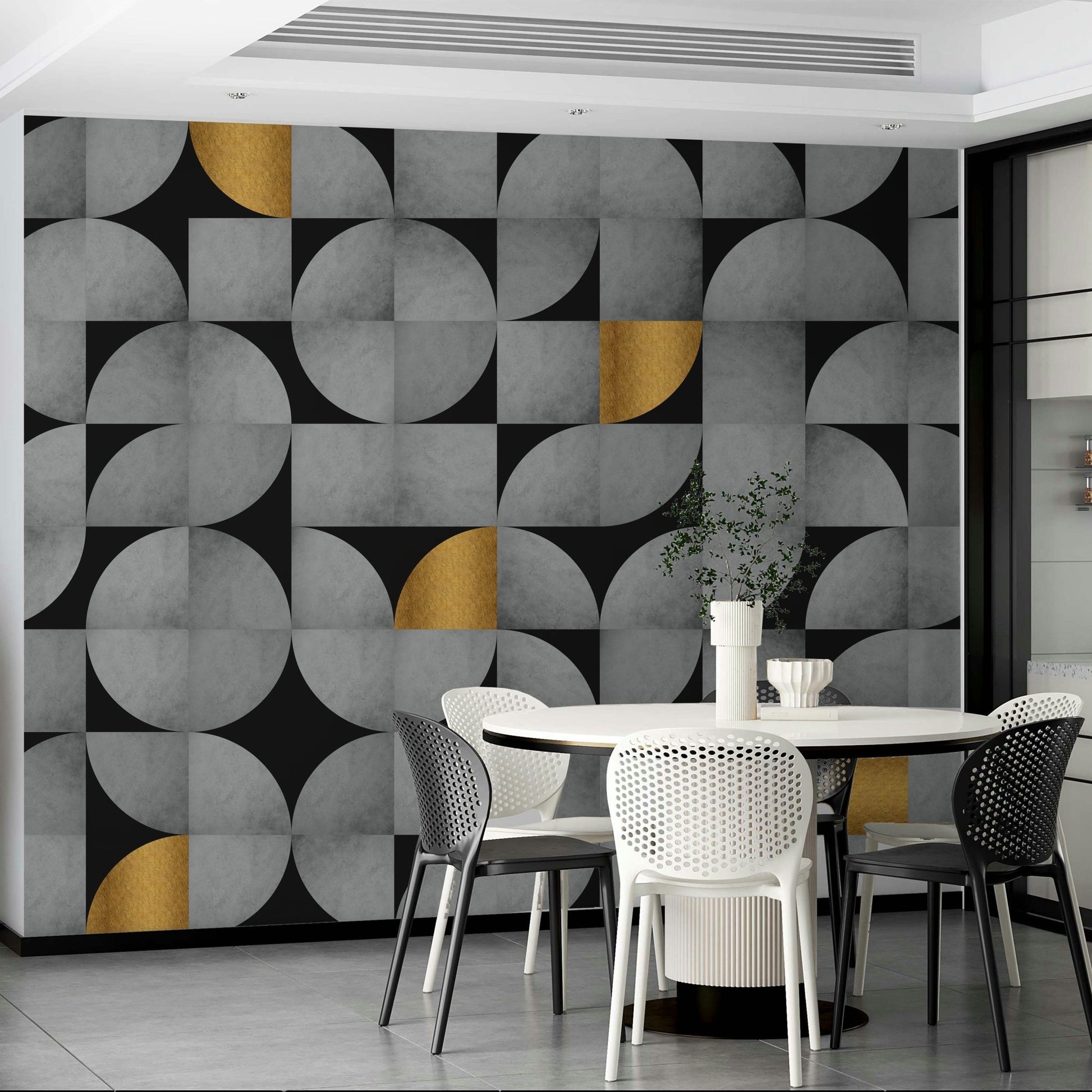 Unique mid-century wall mural with a mix of concrete and gold

