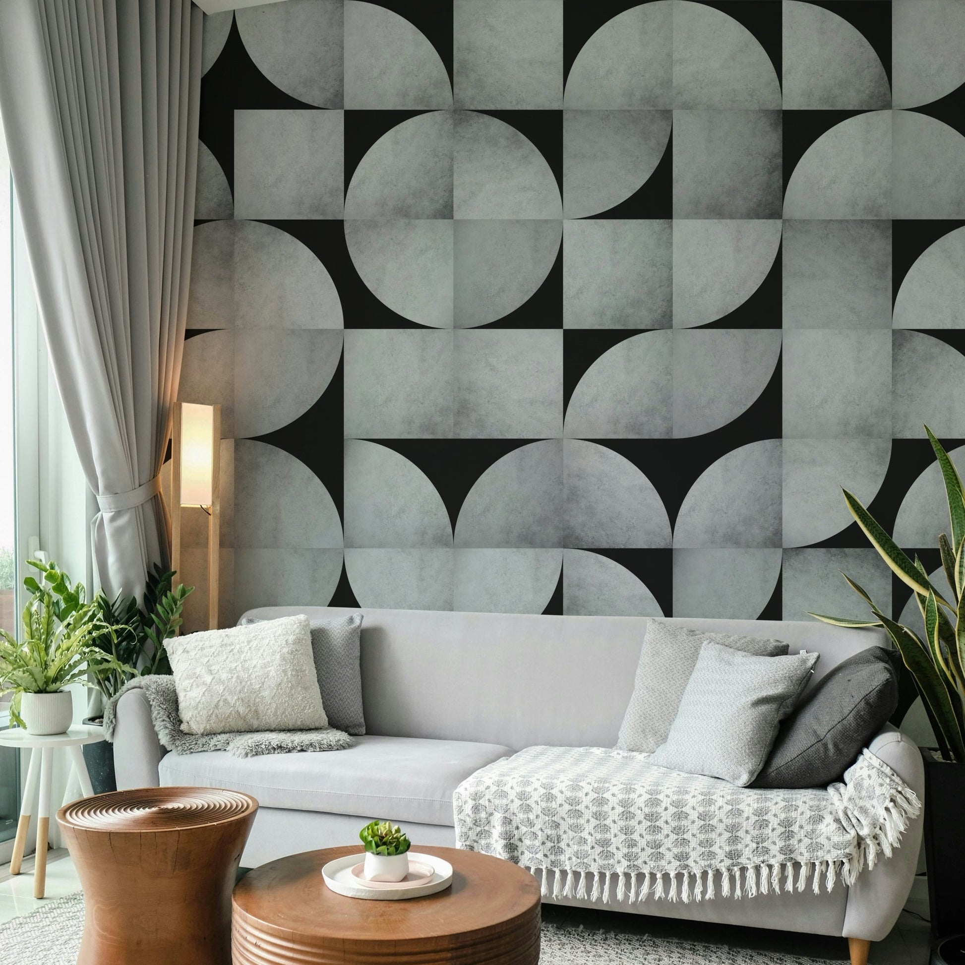 Mid-century modern mural with geometric concrete design

