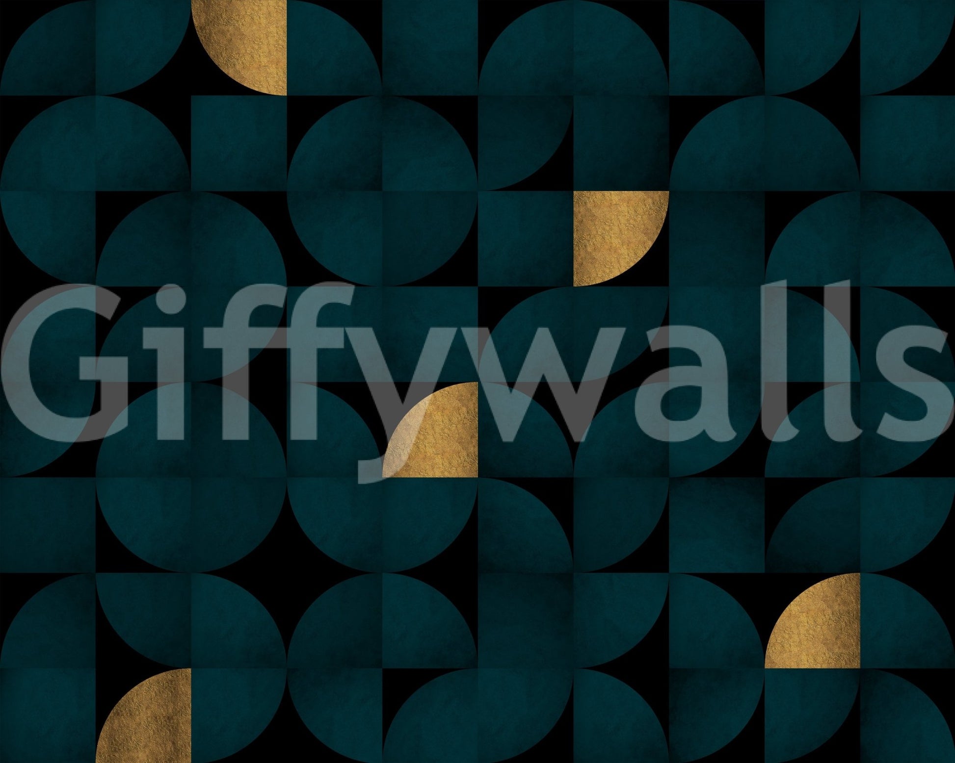 Stylish accent wall mural with teal and gold patterns

