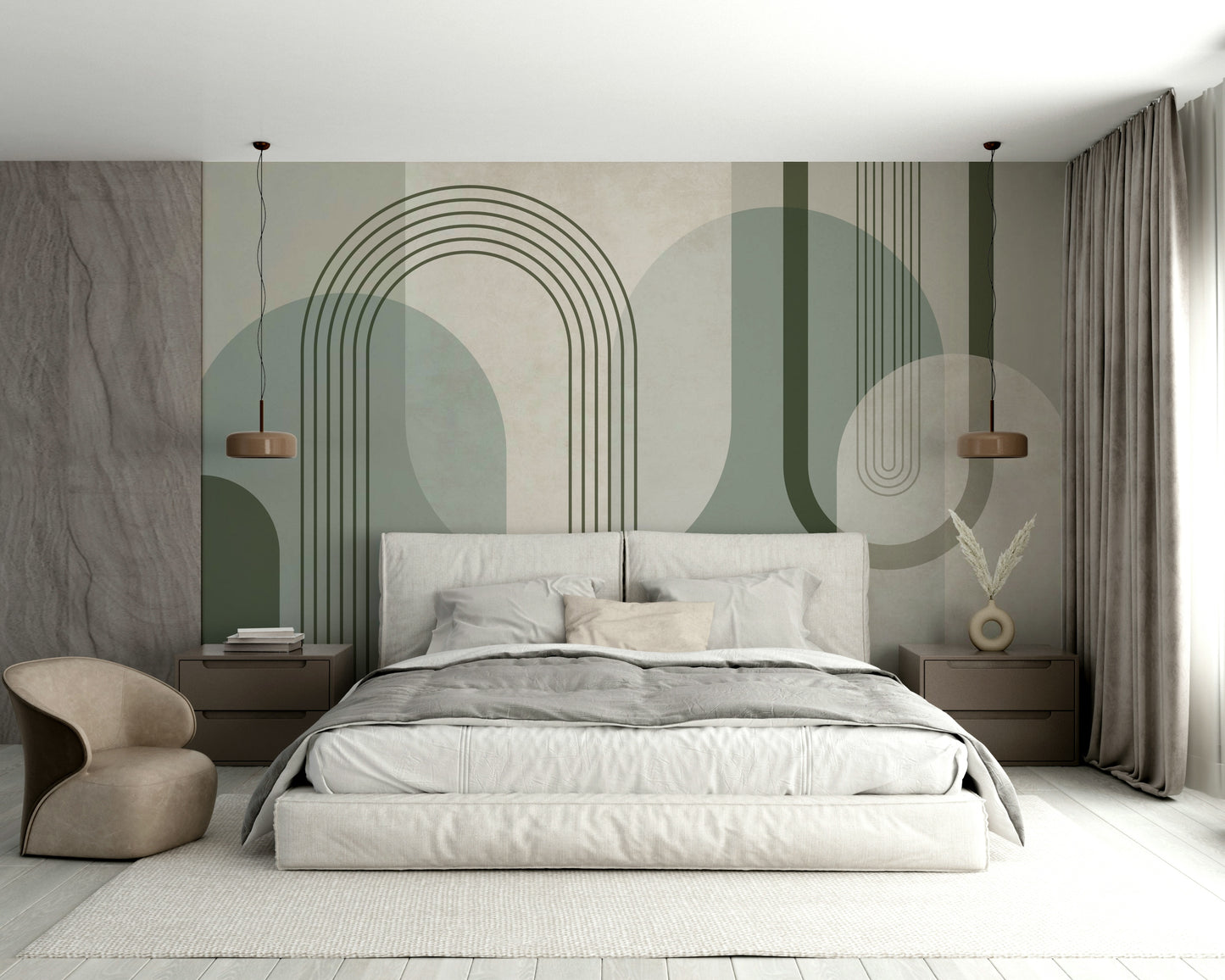 Timeless Mid Century Forest Green wall mural for contemporary spaces

