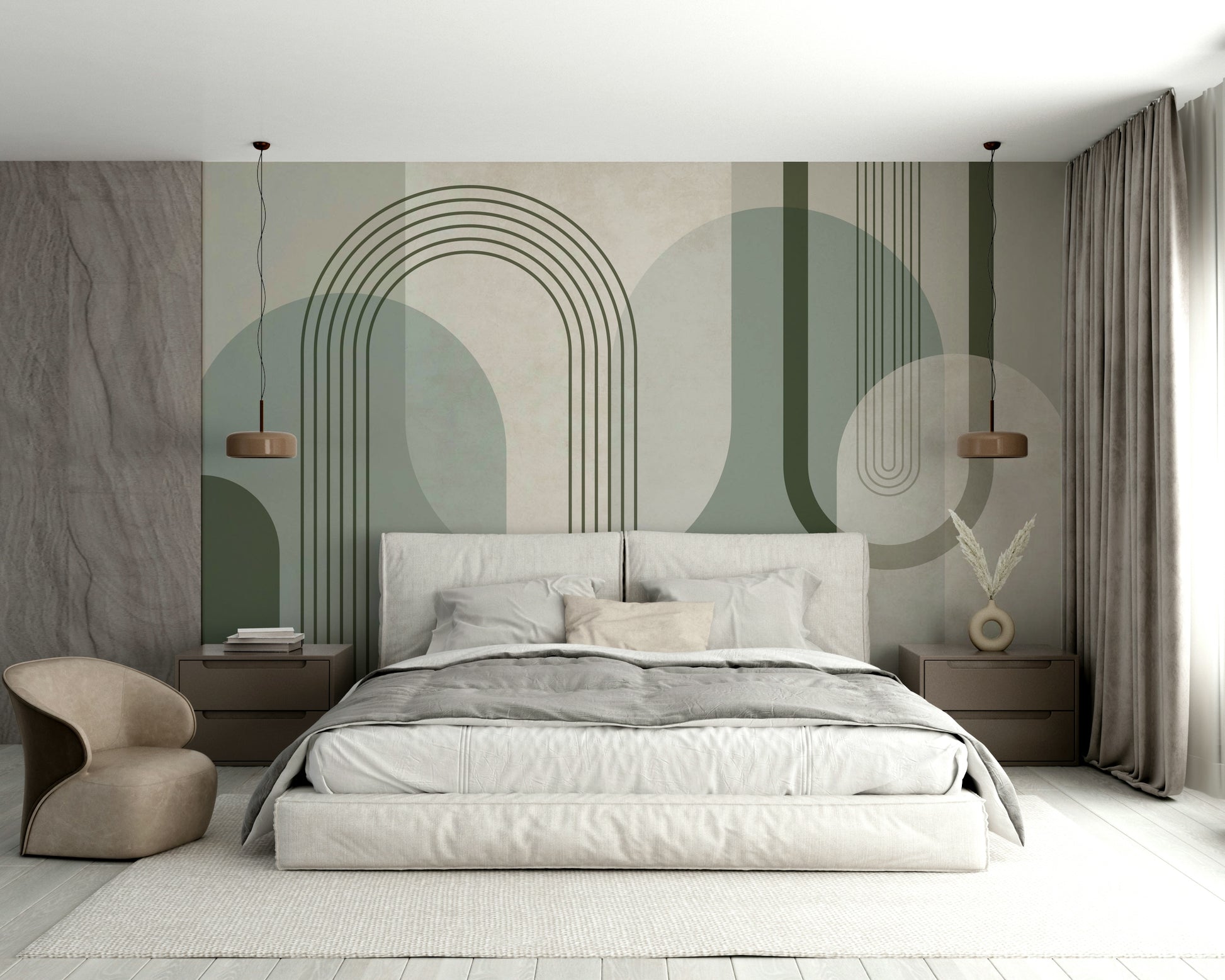 Timeless Mid Century Forest Green wall mural for contemporary spaces

