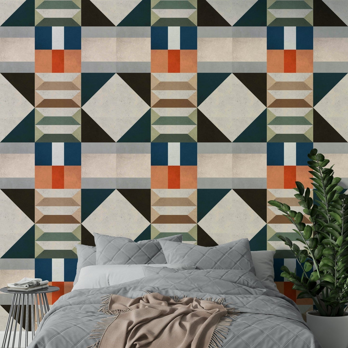 Wallpaper with organic mid-century design elements

