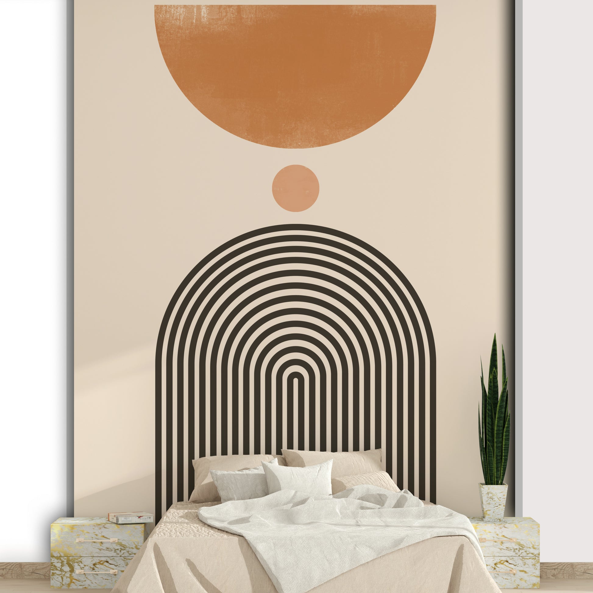 Retro arch pattern mural in minimalist style

