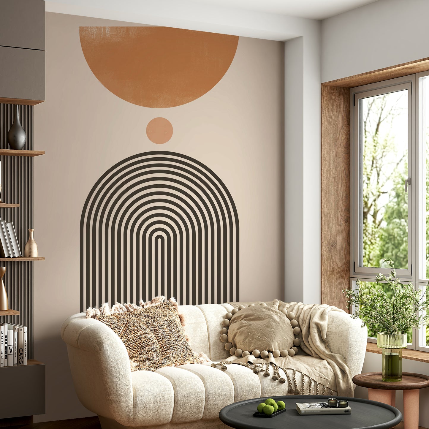 Warm-hued arch design mural with modern style

