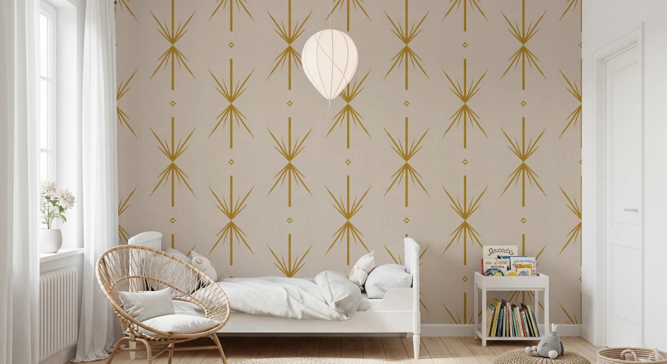 Mid Century Modern Atomic Starburst Cross Mustard Wallpaper⁠