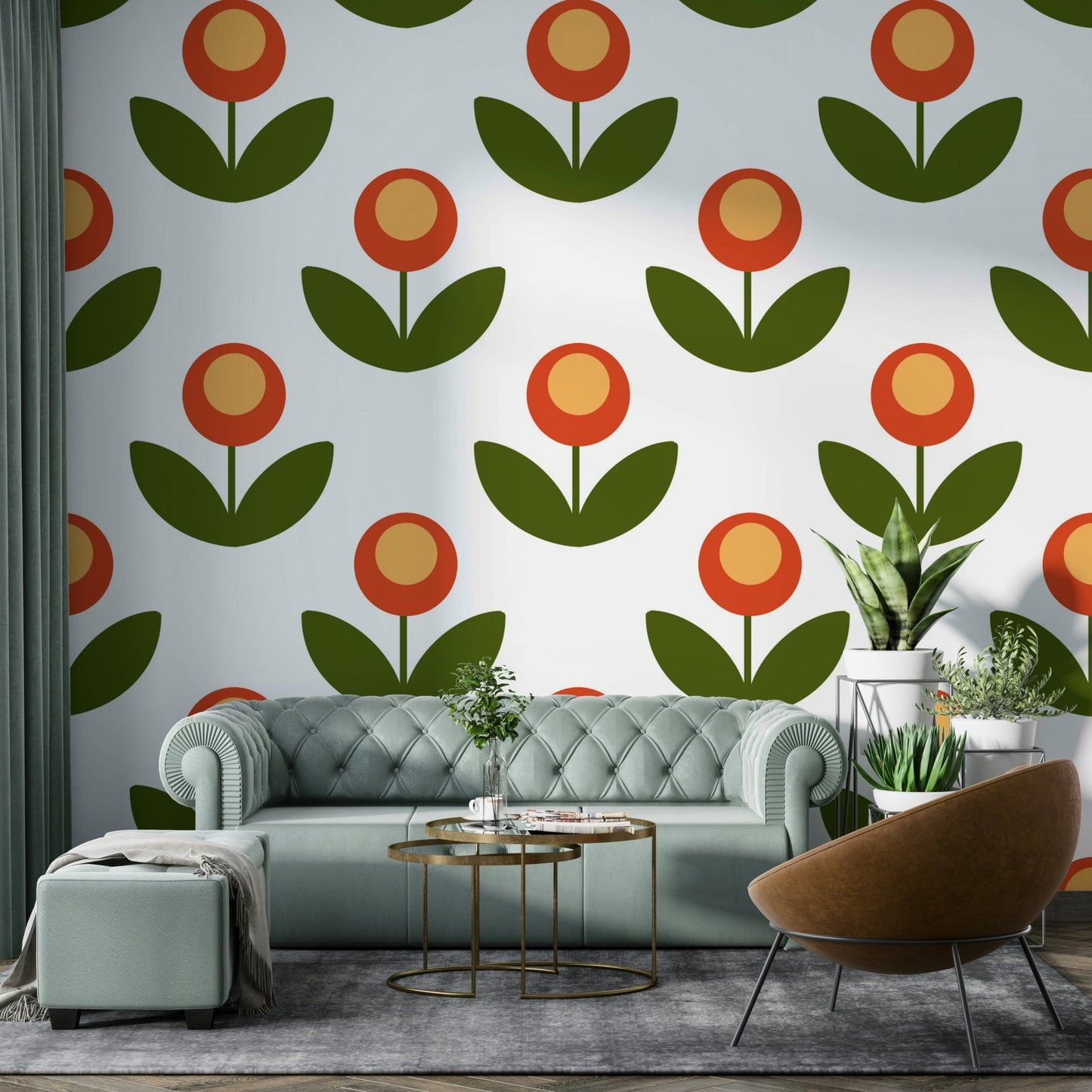 Bold floral design wallpaper for stylish, modern rooms.

