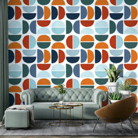 The wall mural is installed on a living room feature wall.

