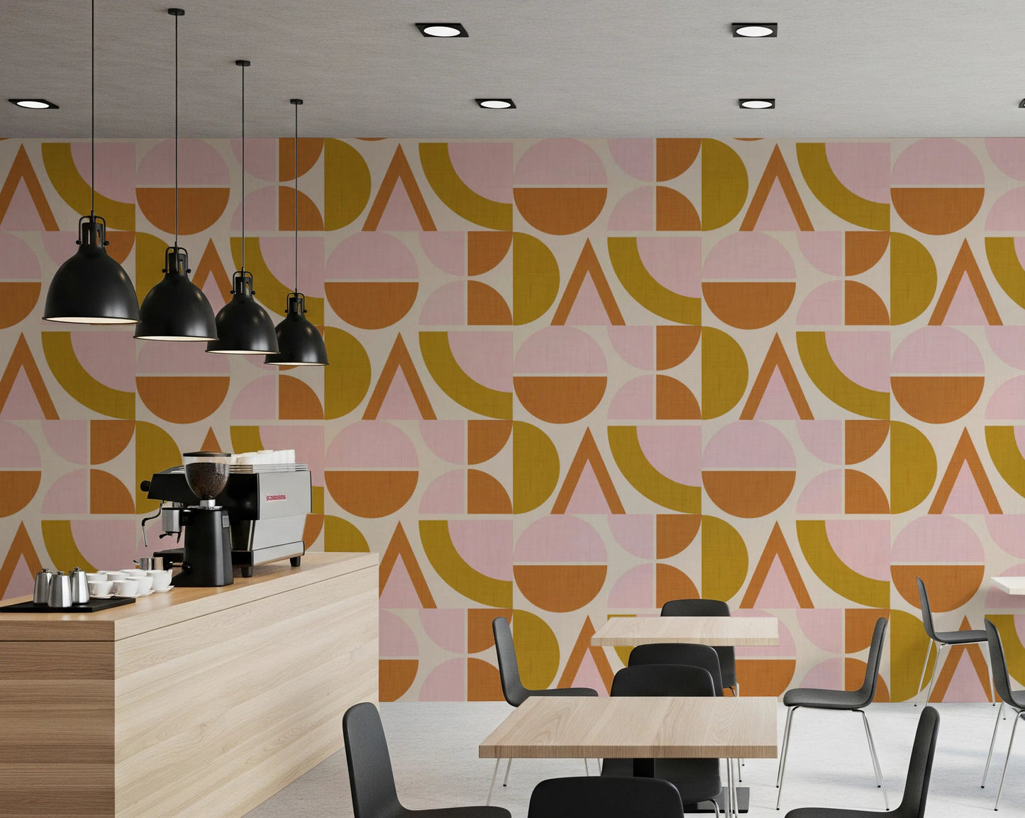 Mid - Century Modern Geometric Arches & Halves Pink Mustard Terracotta Wallpaper⁠