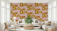 Mid - Century Modern Geometric Arches & Halves Pink Mustard Terracotta Wallpaper⁠
