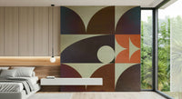 Vintage style Geometrica fall wall mural showcasing distressed teal and orange blocks.