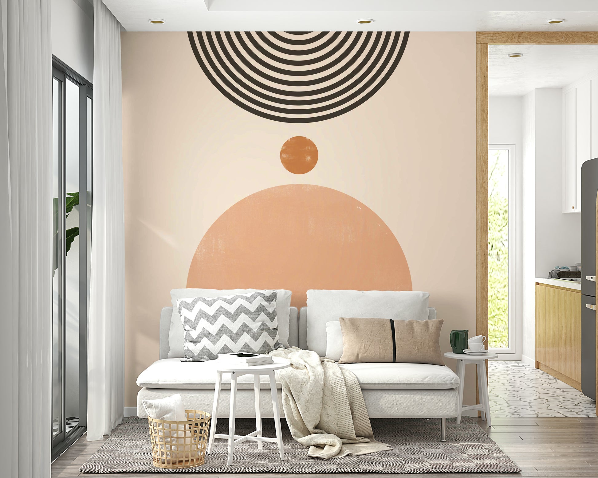 Retro-style wall mural with geometric harmony design

