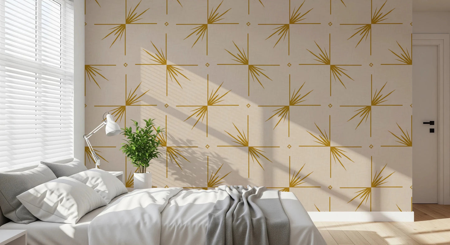 Mid Century Modern Starburst Cross Mustard Cream Wallpaper⁠