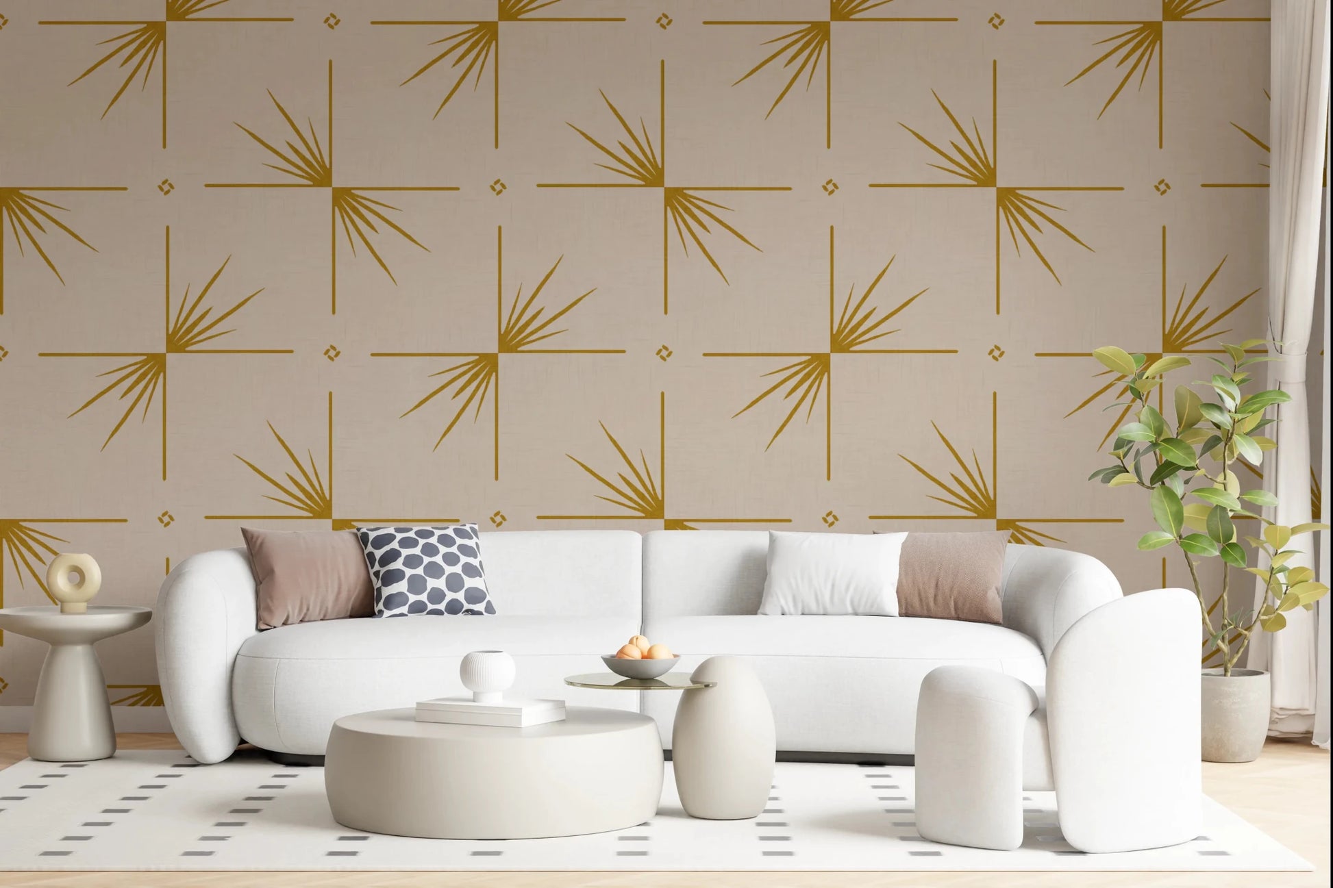 Mid Century Modern Starburst Cross Mustard Cream Wallpaper⁠