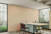Warm toned wall mural with sunburst design

