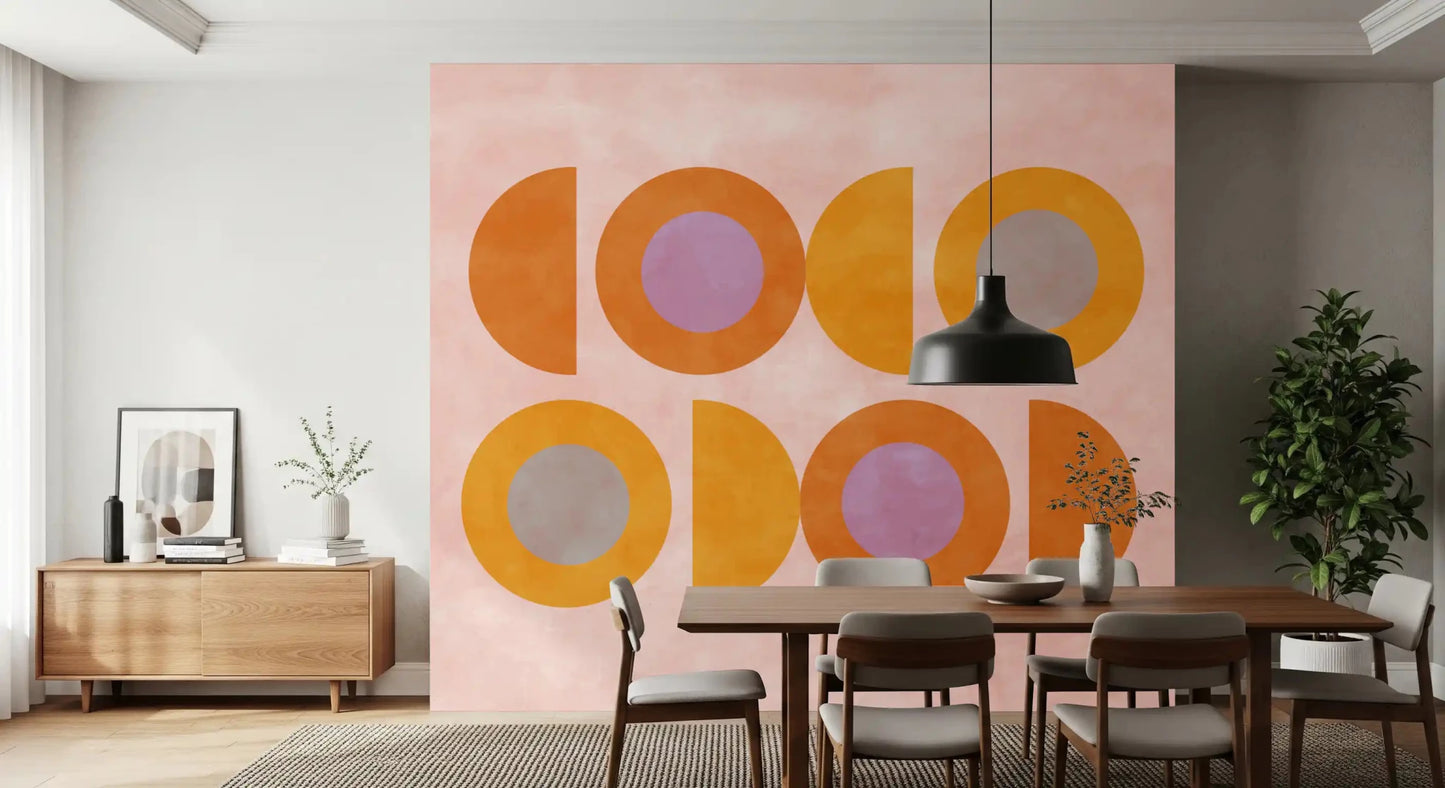 Vægmaleri med solnedgangsformer fra midten af århundredet