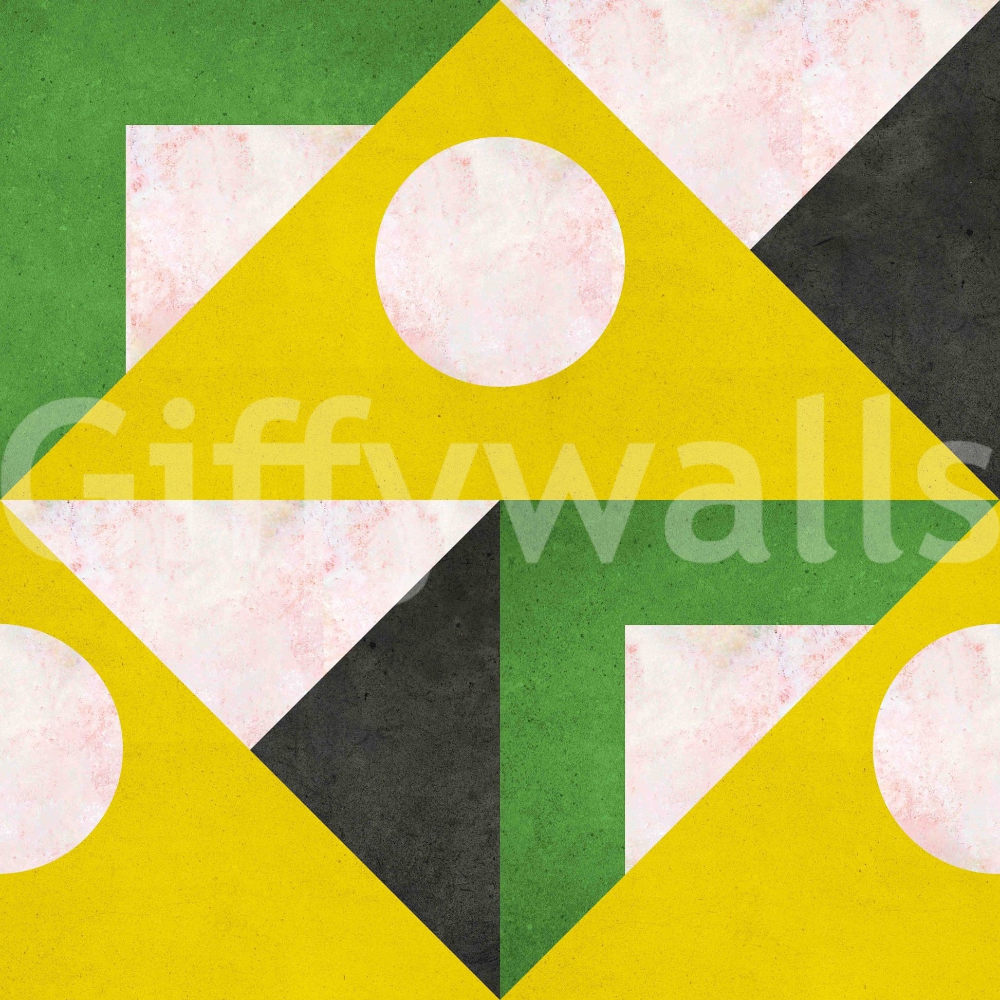 Yellow geometric mural for warm, fun spaces

