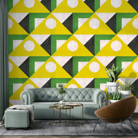 Decorative mural in mid-century yellow tones

