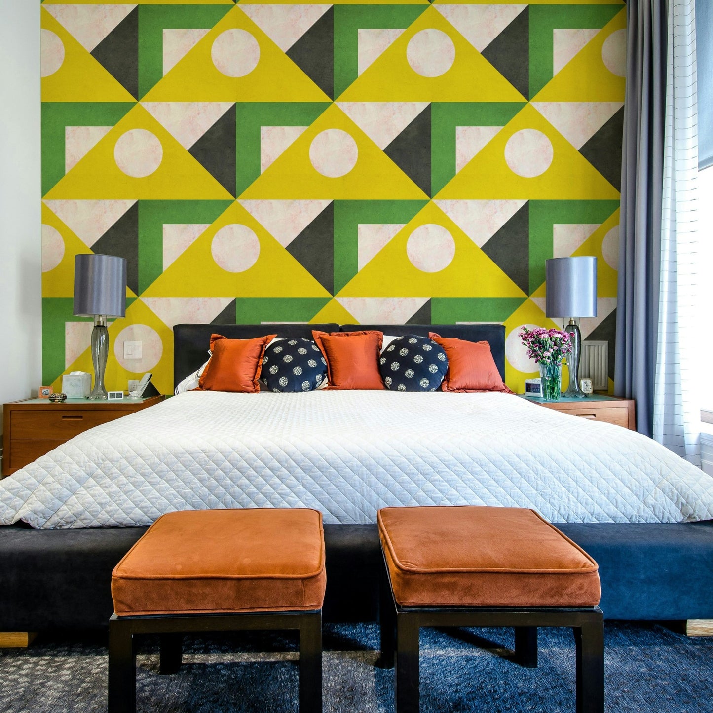 Graphic retro shapes in yellow for wall decor

