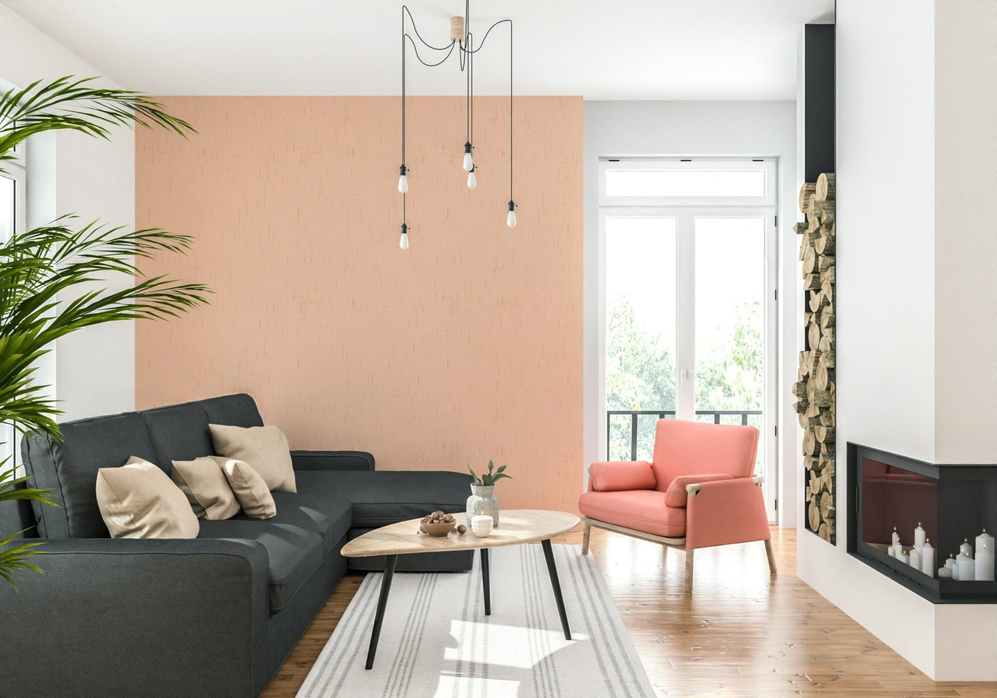 Peachy Linen Texture Pink Texture, Vertical Accent Wall Mural.
