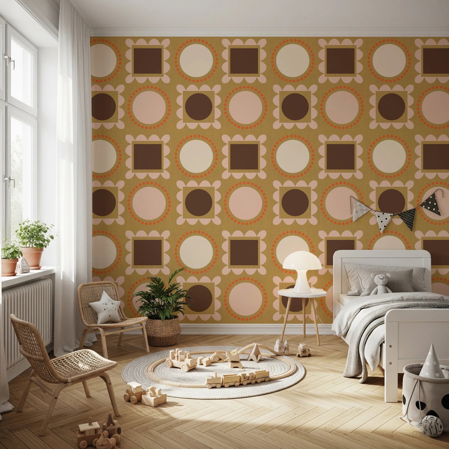 Mid Mod Pictures Frames - Ocher Wallpaper⁠