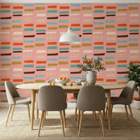 Mid Mod Stacked Blocks Pink wallpaper; abstract geometric shapes pattern.