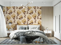 Mid Mod Wildflower Comb - Beige Chocolate Wallpaper⁠