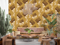Mid Mod Wildflower Comb - Beige Ocher Wallpaper⁠