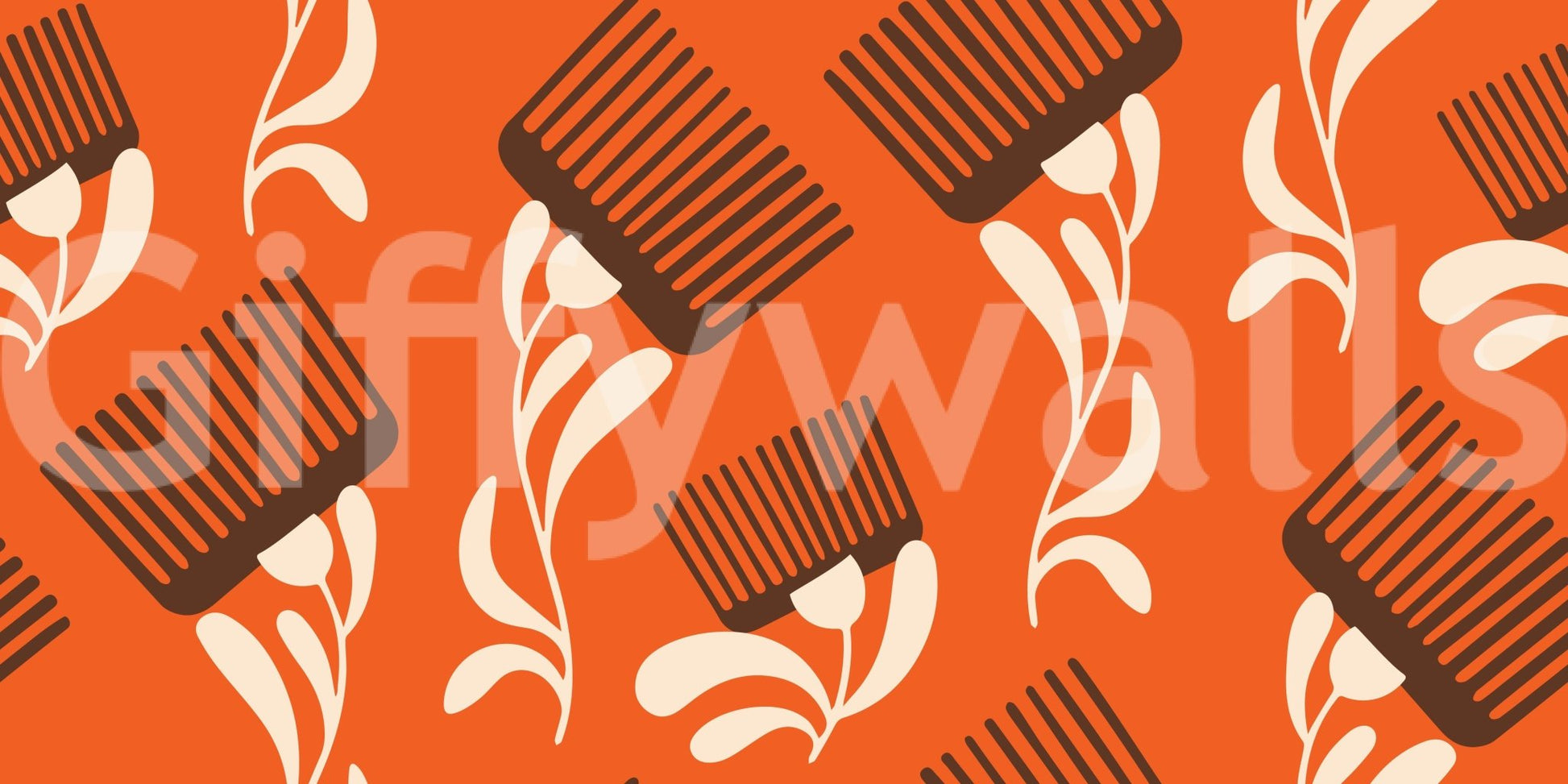 Mid Mod Wildflower Comb - Terracotta Chocolate Wallpaper⁠