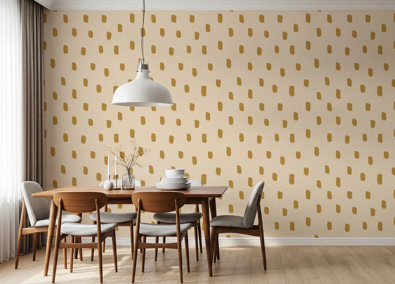 Mid Mod Wildflower Dots - Beige Ocher Wallpaper⁠