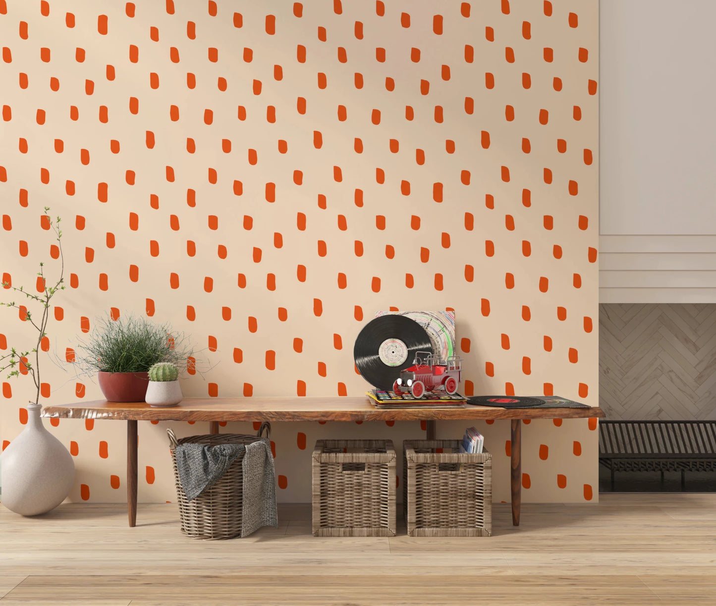 Mid Mod Wildflower Dots - Beige Terracotta Wallpaper⁠