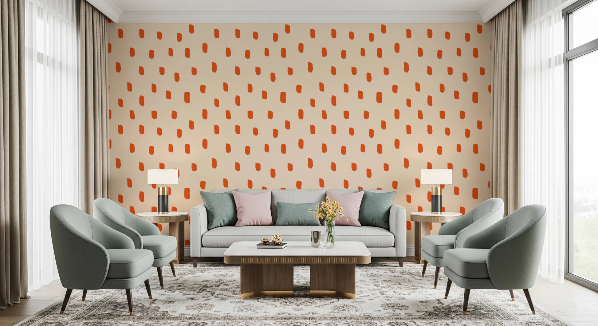 Mid Mod Wildflower Dots - Beige Terracotta Wallpaper⁠